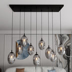Hanglamp 9 lichts gepoedercoat staal en glas, modern, zwart met grafiet kappen, 92 x 22 cm, eettafel en woonkamer