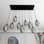 Hanglamp 9 lichts gepoedercoat staal en glas, modern, zwart met grafiet kappen, 92 x 22 cm, eettafel en woonkamer