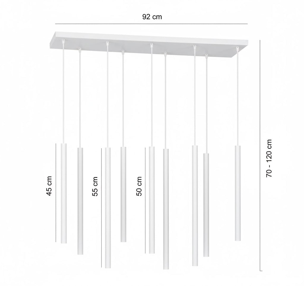 Hanglamp Selter gepoedercoat staal minimalistisch wit 92 x 22 cm, 9 lichts met G9-fitting, woonkamer