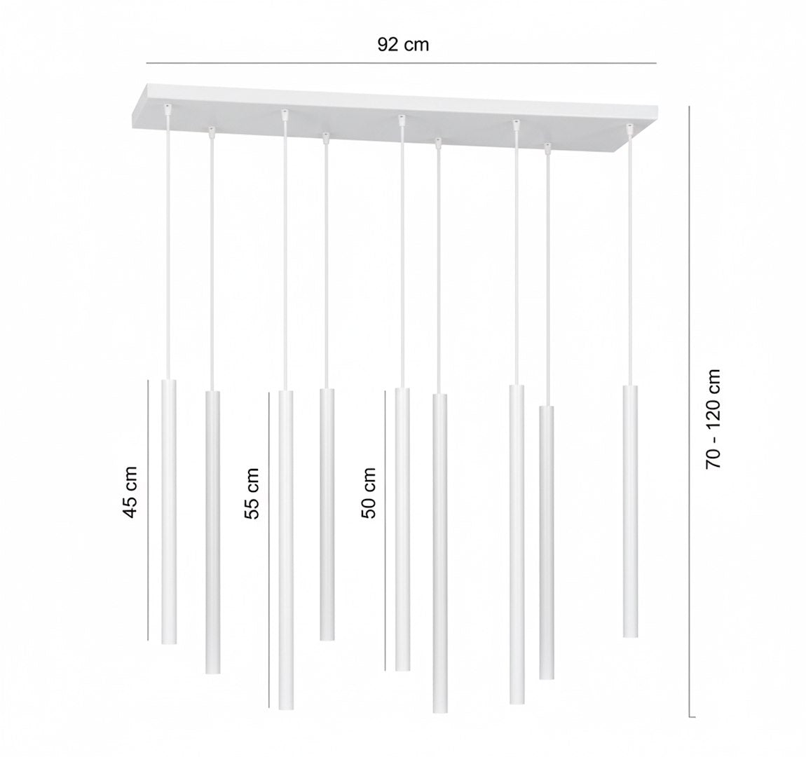 Hanglamp Selter gepoedercoat staal minimalistisch wit 92 x 22 cm, 9 lichts met G9-fitting, woonkamer