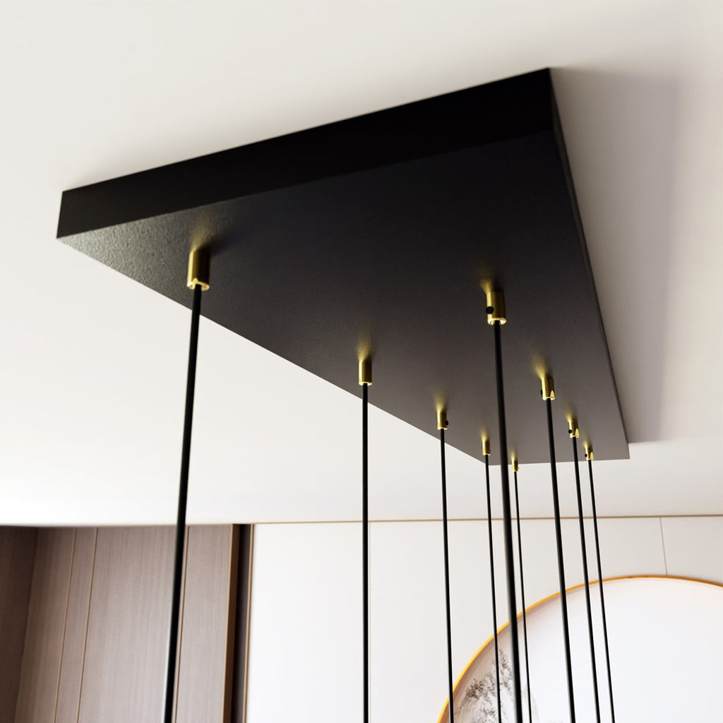 Hanglamp Selter 9 lichtpunten gepoedercoat staal, glamour, zwart met goud, 90 cm breed, verstelbare hoogte