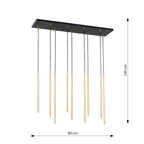 Hanglamp Selter 9 lichtpunten gepoedercoat staal, glamour, zwart met goud, 90 cm breed, verstelbare hoogte