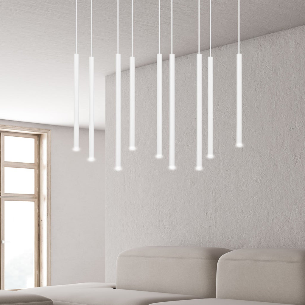 Hanglamp Selter gepoedercoat staal minimalistisch wit 92 x 22 cm, 9 lichts met G9-fitting, woonkamer
