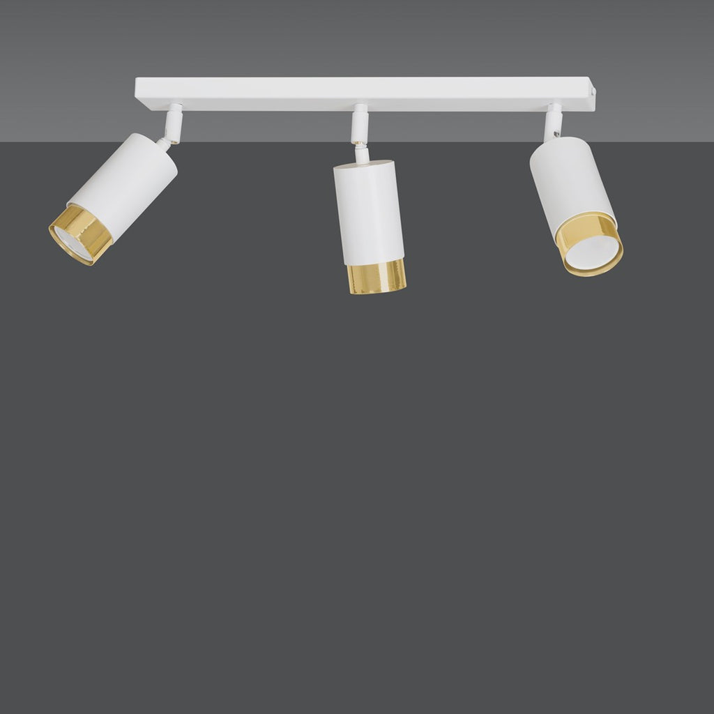 Plafondlamp gepoedercoat staal modern Hiro wit goud 45 x 19 cm, met 3 verstelbare spots