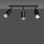 Plafondlamp gepoedercoat staal modern Hiro zwart met zilver, 3 richtbare spots, 45 x 19 cm, voor keuken en hal
