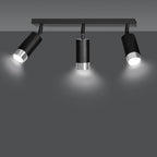 Plafondlamp gepoedercoat staal modern Hiro zwart met zilver, 3 richtbare spots, 45 x 19 cm, voor keuken en hal