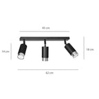 Plafondlamp gepoedercoat staal modern Hiro zwart met zilver, 3 richtbare spots, 45 x 19 cm, voor keuken en hal
