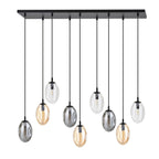 Plafondlamp gepoedercoat staal en glas, modern, zwart met grafiet, transparante en amberkleurige kappen, 9 lichts