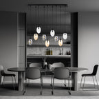 Plafondlamp gepoedercoat staal en glas, modern, zwart met grafiet, transparante en amberkleurige kappen, 9 lichts