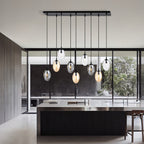 Plafondlamp gepoedercoat staal en glas, modern, zwart met grafiet, transparante en amberkleurige kappen, 9 lichts