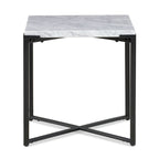 Bijzettafel Carrara-marmer en metaal Saxon, mat zwart onderstel met X-vorm, voor woonkamer
