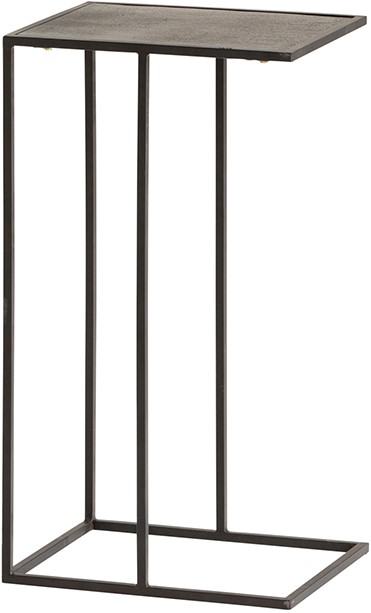 Laptoptafel met rechthoekig bronskleurig blad op open zwart metalen frame