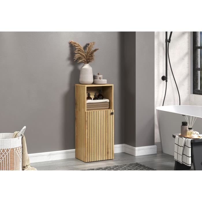 Badkamerkast eikendecor met open vak en lamellendeur, naturel, 40 x 95 x 31 cm, badkamer
