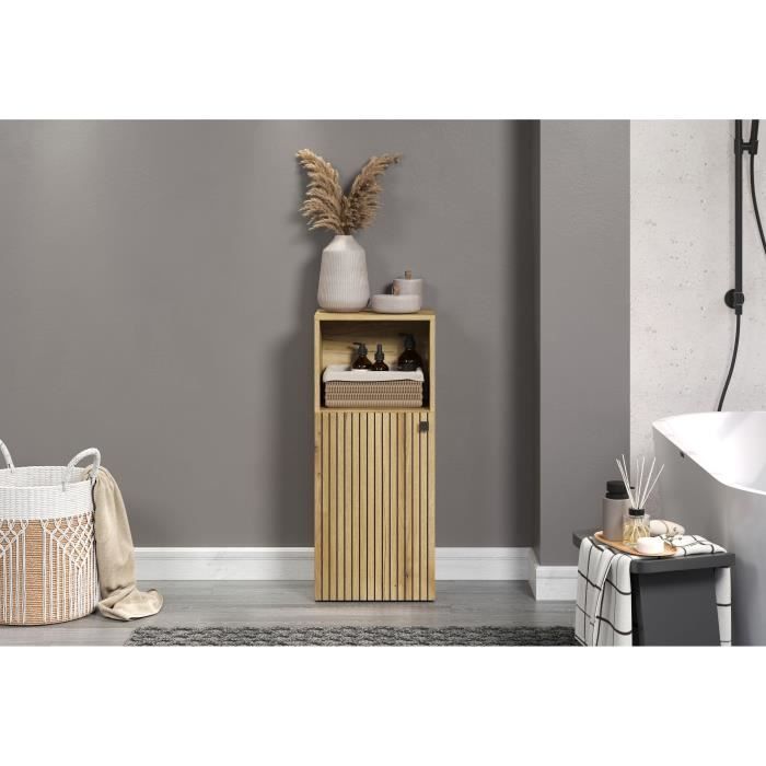 Badkamerkast eikendecor met open vak en lamellendeur, naturel, 40 x 95 x 31 cm, badkamer