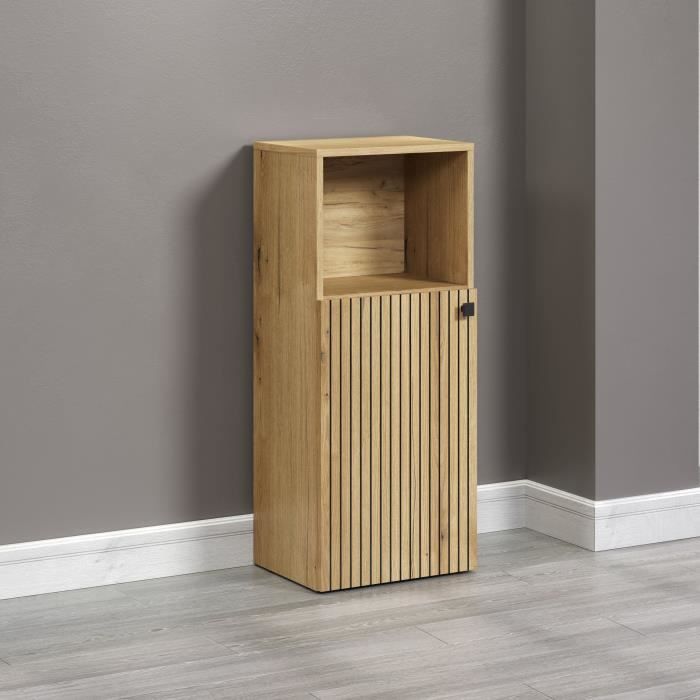 Badkamerkast eikendecor met open vak en lamellendeur, naturel, 40 x 95 x 31 cm, badkamer