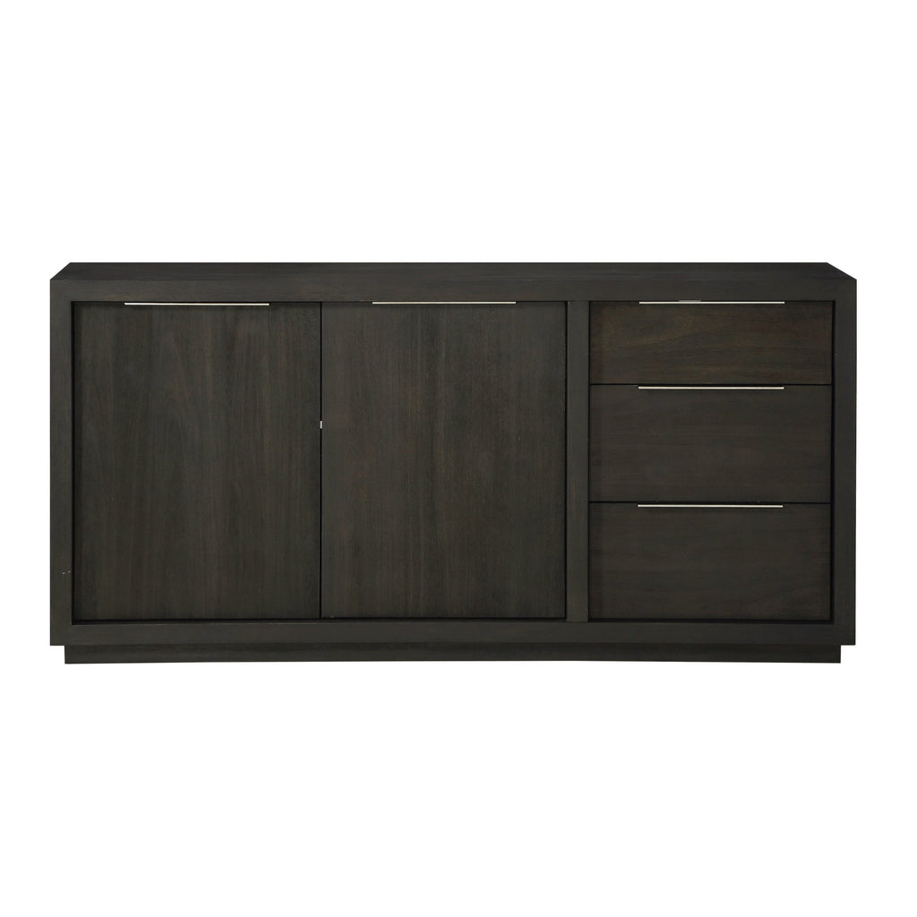 Dressoir acacia massief en fineer Oxford basaltgrijs, met deuren en lades – 167 x 45 x 81 cm