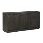 Dressoir acacia massief en fineer Oxford basaltgrijs, met deuren en lades – 167 x 45 x 81 cm