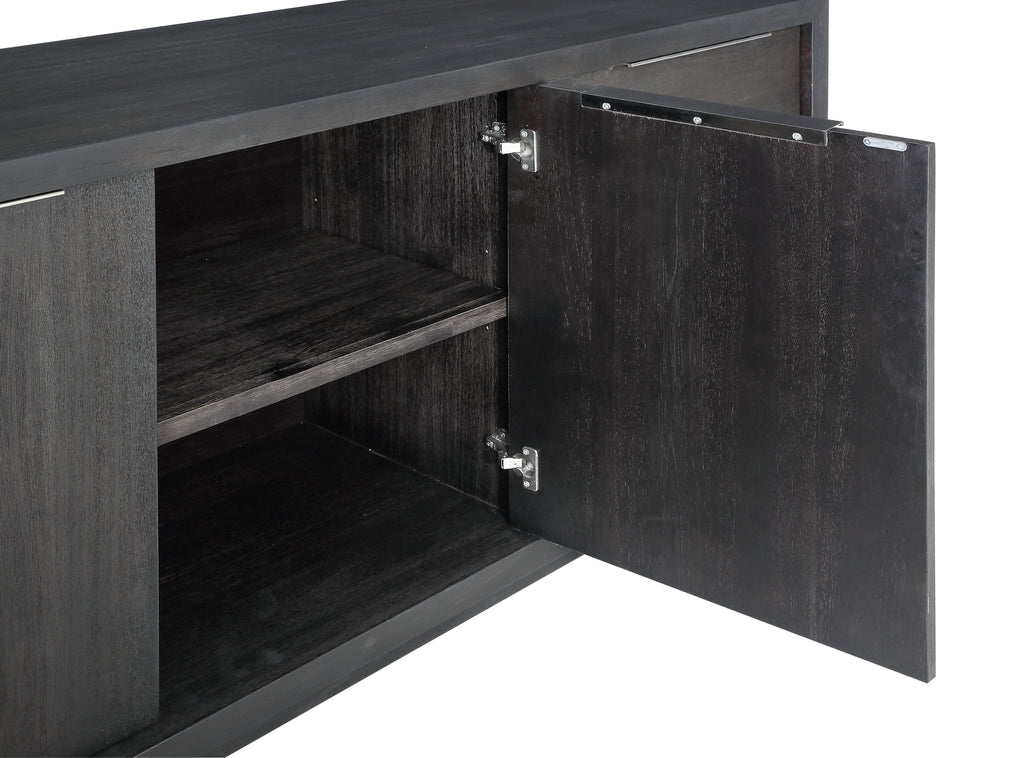 Dressoir acacia massief en fineer Oxford basaltgrijs, met deuren en lades – 167 x 45 x 81 cm