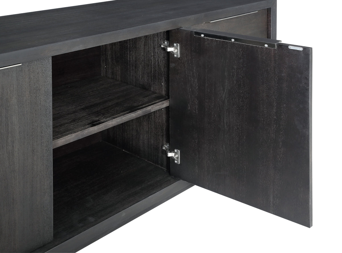 Dressoir acacia massief en fineer Oxford basaltgrijs, met deuren en lades – 167 x 45 x 81 cm