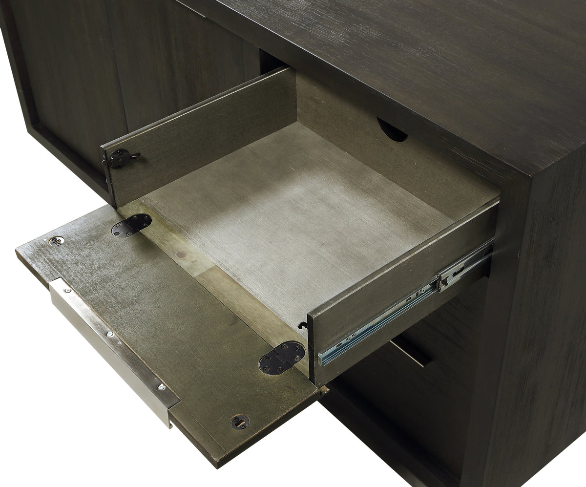 Dressoir acacia massief en fineer Oxford basaltgrijs, met deuren en lades – 167 x 45 x 81 cm
