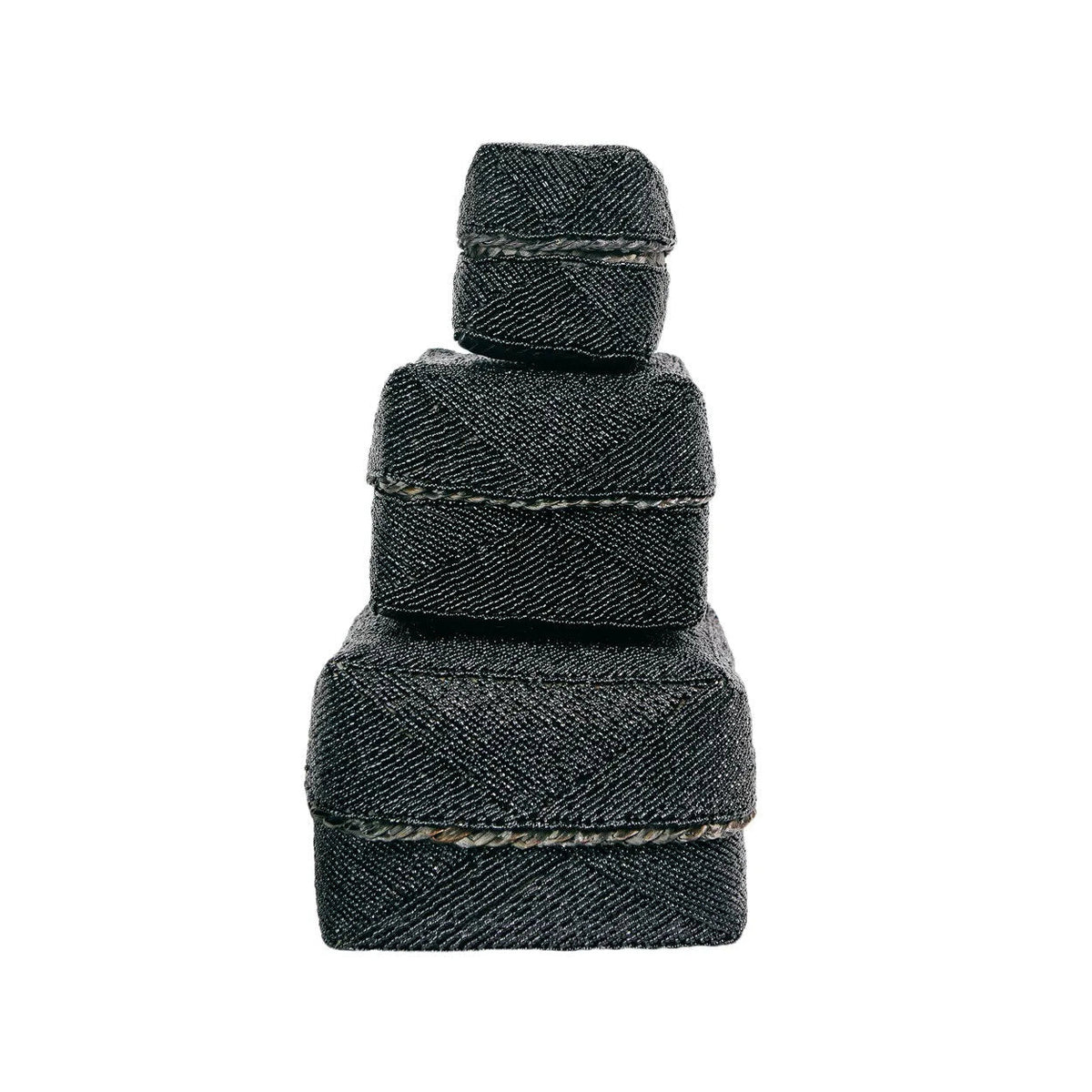 Opbergdoosje bamboe met kralen, zwart, handgemaakt, 10 x 10 x 10 cm, voor in huis