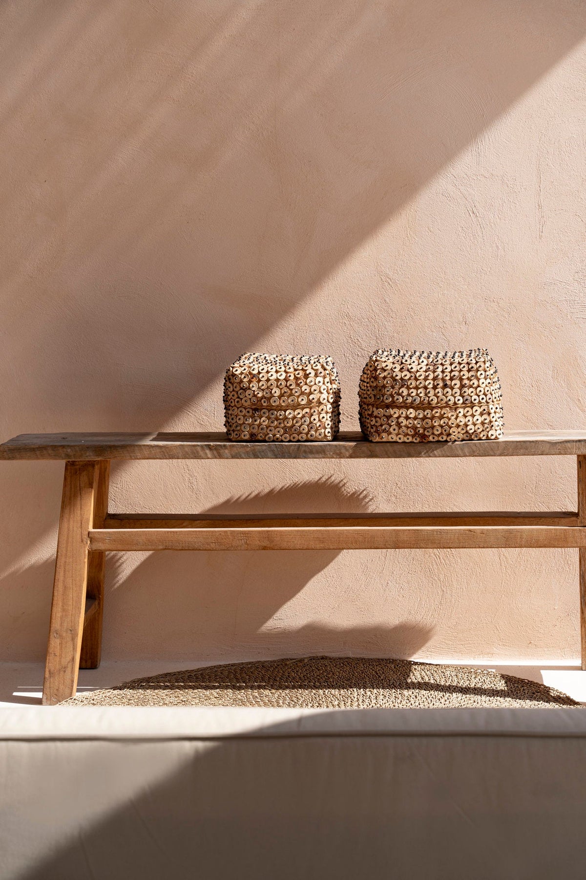 Mand kokosschaal en bamboe, handgemaakt, naturel bruin, 28 x 28 x 17 cm, voor kleine spullen