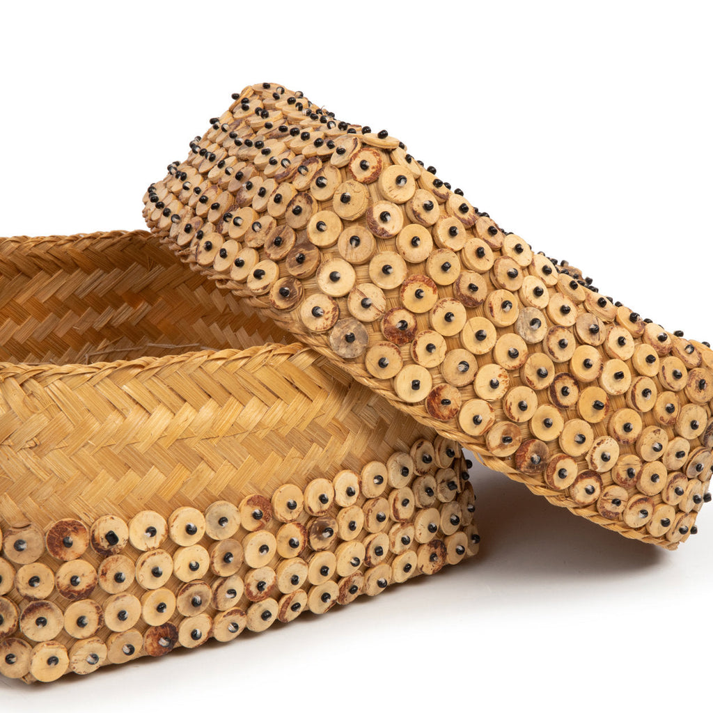 Mand kokosschaal en bamboe, handgemaakt, naturel bruin, 28 x 28 x 17 cm, voor kleine spullen