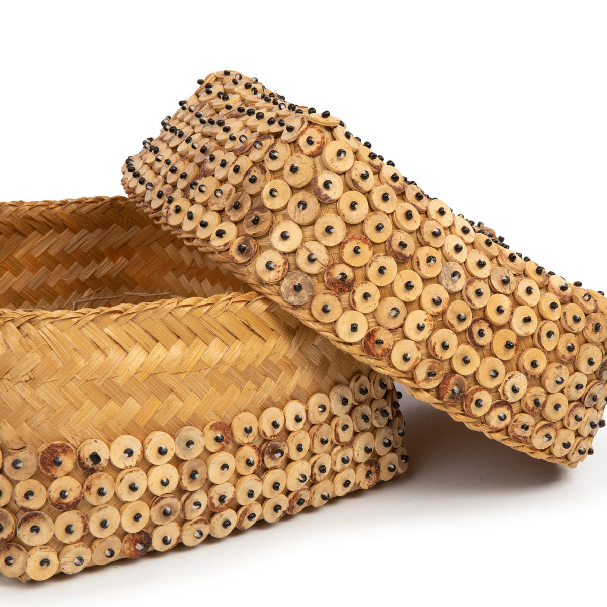 Mand kokosschaal en bamboe, handgemaakt, naturel bruin, 28 x 28 x 17 cm, voor kleine spullen