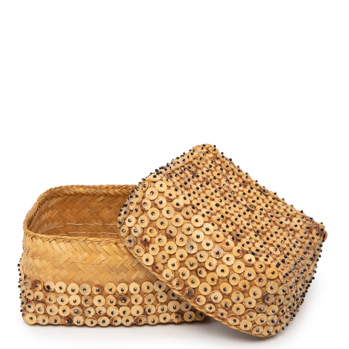 Mand kokosschaal en bamboe, handgemaakt, naturel bruin, 28 x 28 x 17 cm, voor kleine spullen