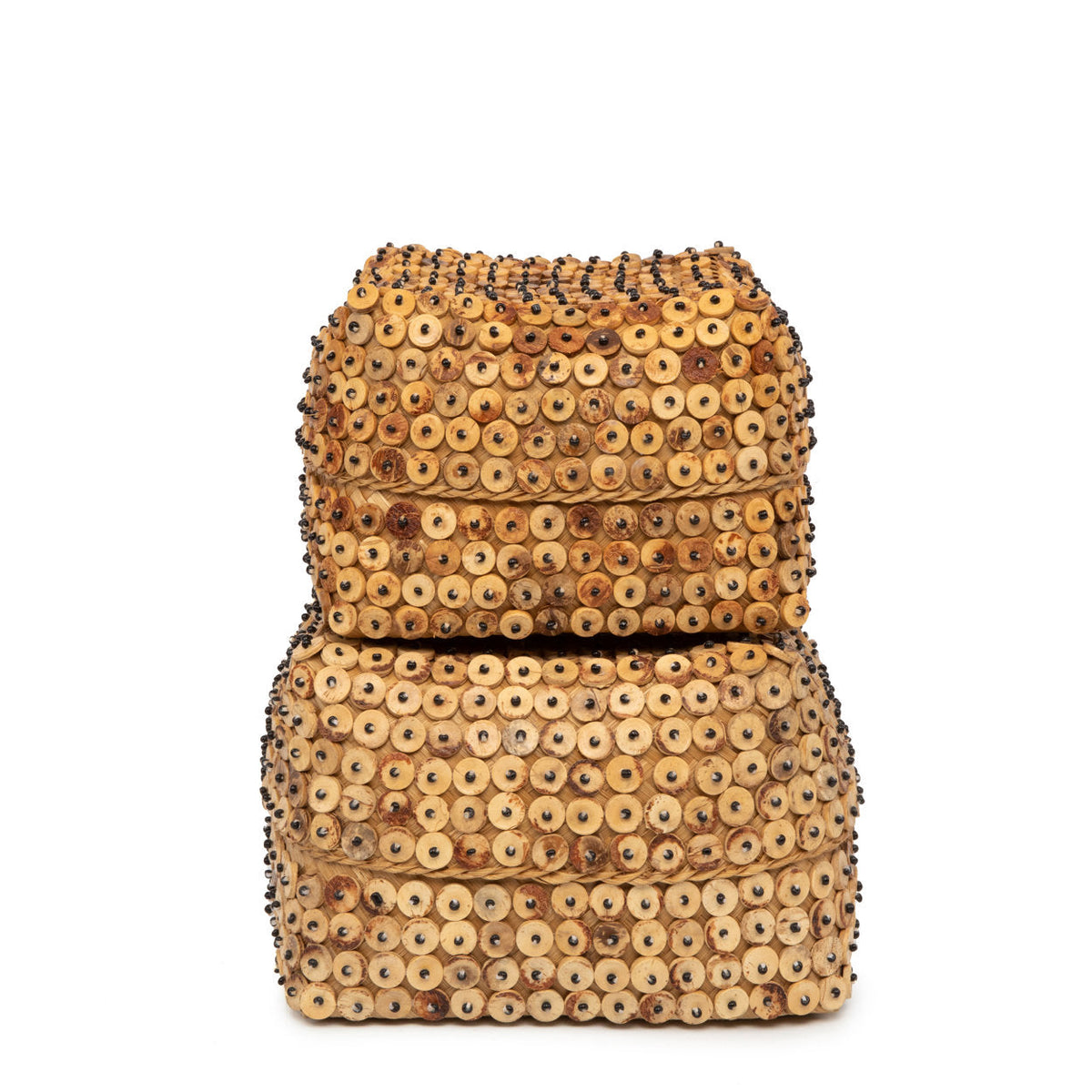 Mand kokosschaal en bamboe, handgemaakt, naturel bruin, 28 x 28 x 17 cm, voor kleine spullen
