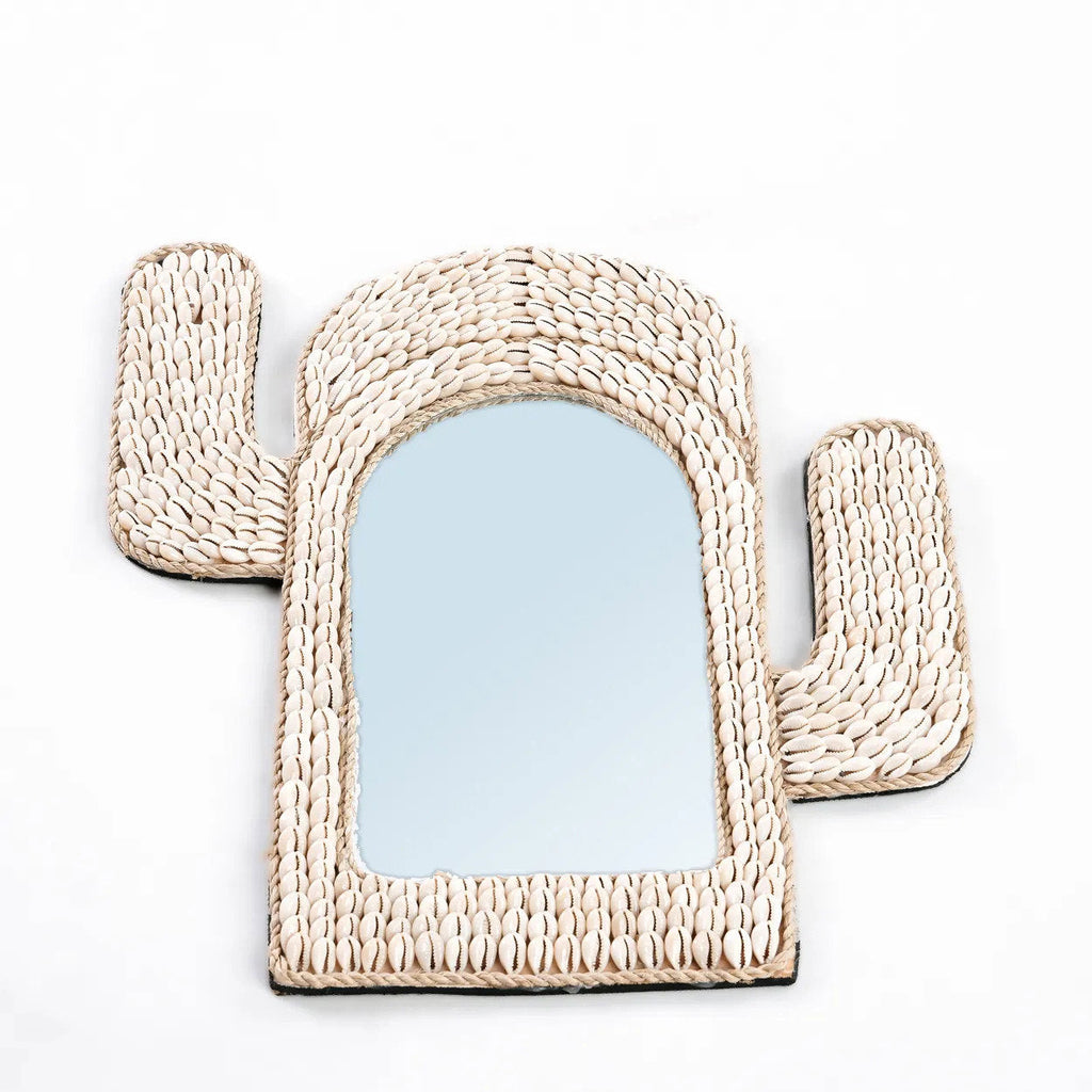 Spiegel kaurischelpen cactusvorm wit 40 x 38 cm voor hal of gastentoilet
