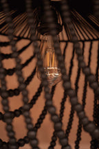 Hanglamp houten kralen zwart, handgeweven kroonluchter L – 47 x 47 x 80 cm, woonkamer en eetkamer