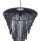 Hanglamp houten kralen zwart, handgeweven kroonluchter L – 47 x 47 x 80 cm, woonkamer en eetkamer