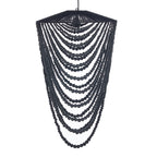 Hanglamp houten kralen zwart, handgeweven kroonluchter L – 47 x 47 x 80 cm, woonkamer en eetkamer