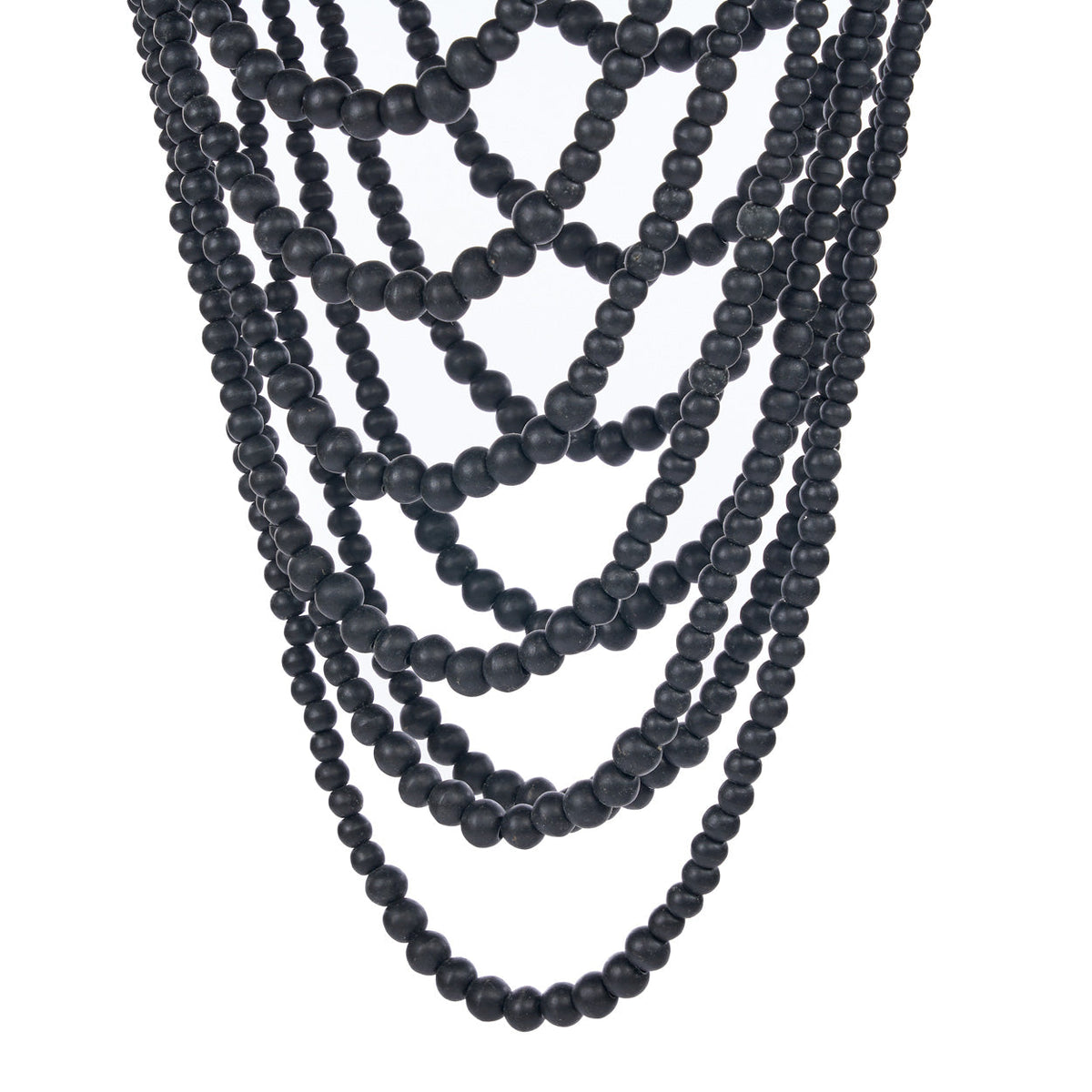 Hanglamp houten kralen zwart, handgeweven kroonluchter L – 47 x 47 x 80 cm, woonkamer en eetkamer