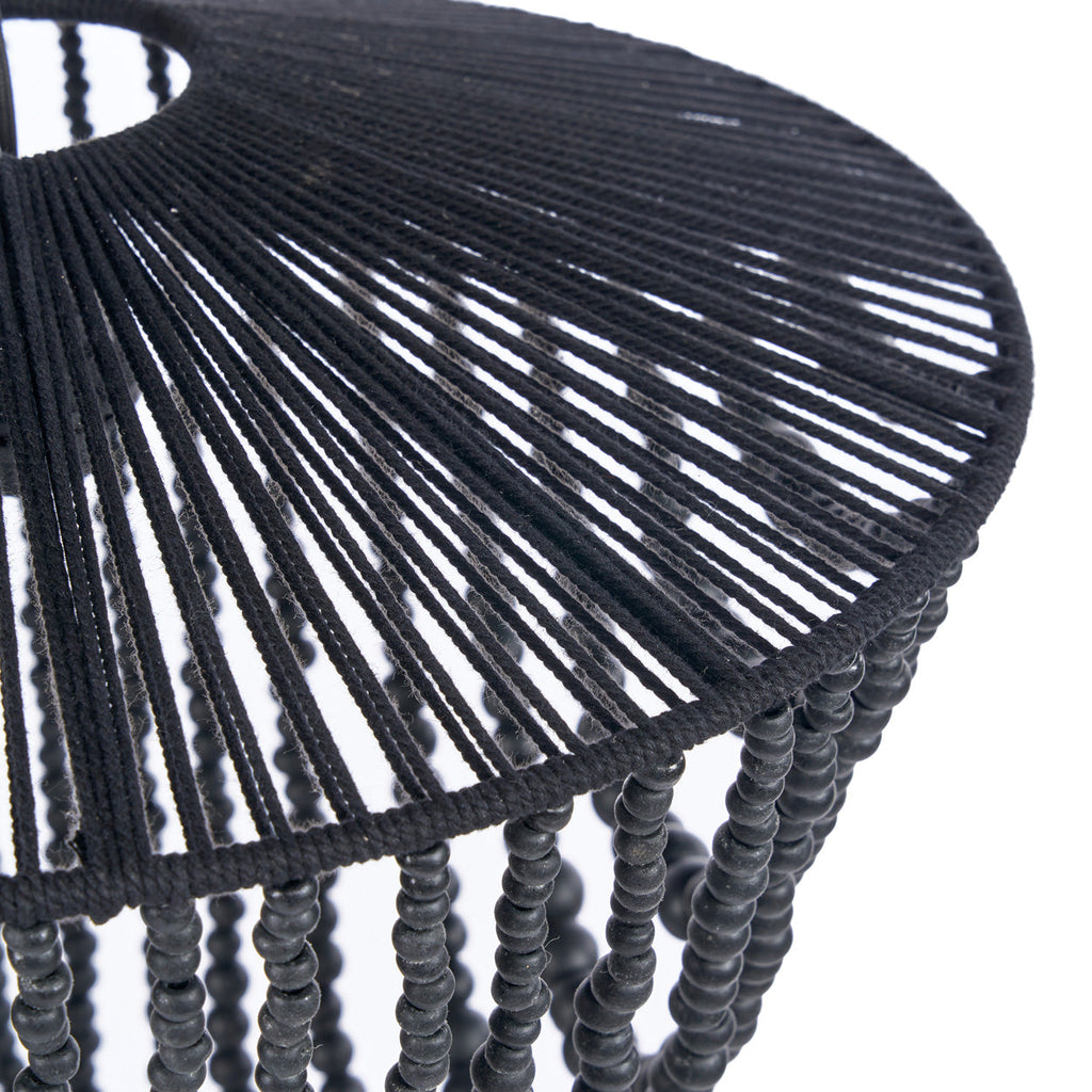 Hanglamp houten kralen zwart, handgeweven kroonluchter L – 47 x 47 x 80 cm, woonkamer en eetkamer