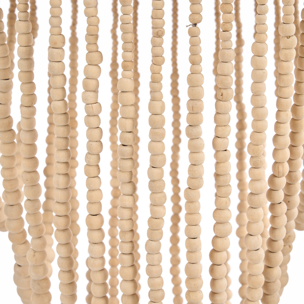 Hanglamp houten kralen naturel, handgemaakt, hout en ijzer – 47 x 47 x 80 cm, woonkamer en eetkamer