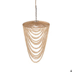 Hanglamp houten kralen naturel, handgemaakt, hout en ijzer – 47 x 47 x 80 cm, woonkamer en eetkamer