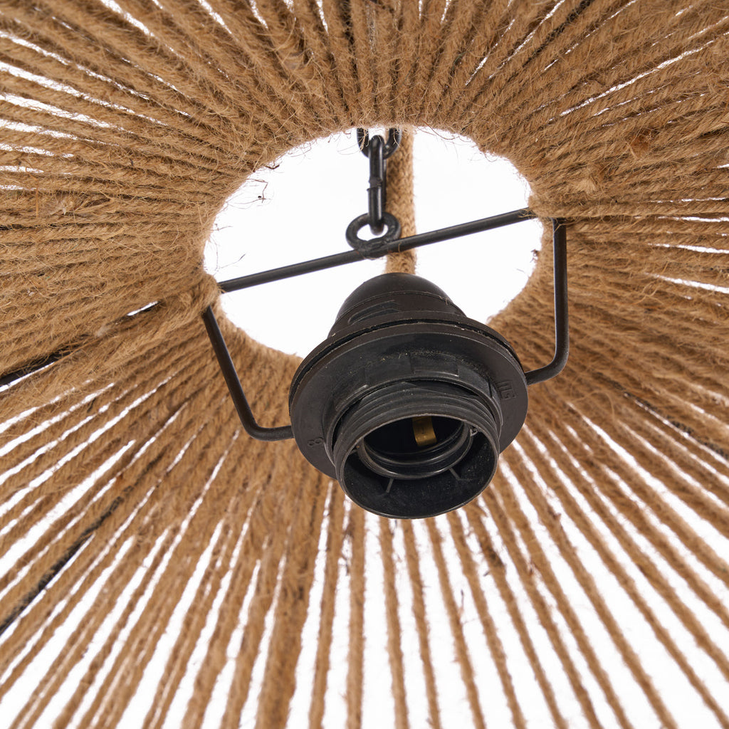 Hanglamp houten kralen naturel, handgemaakt, hout en ijzer – 47 x 47 x 80 cm, woonkamer en eetkamer