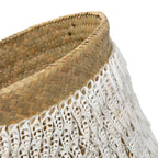 Mand pandan en schelpen handgemaakt, naturel wit – Ø 34 x 40 cm, voor wasgoed, speelgoed of plant