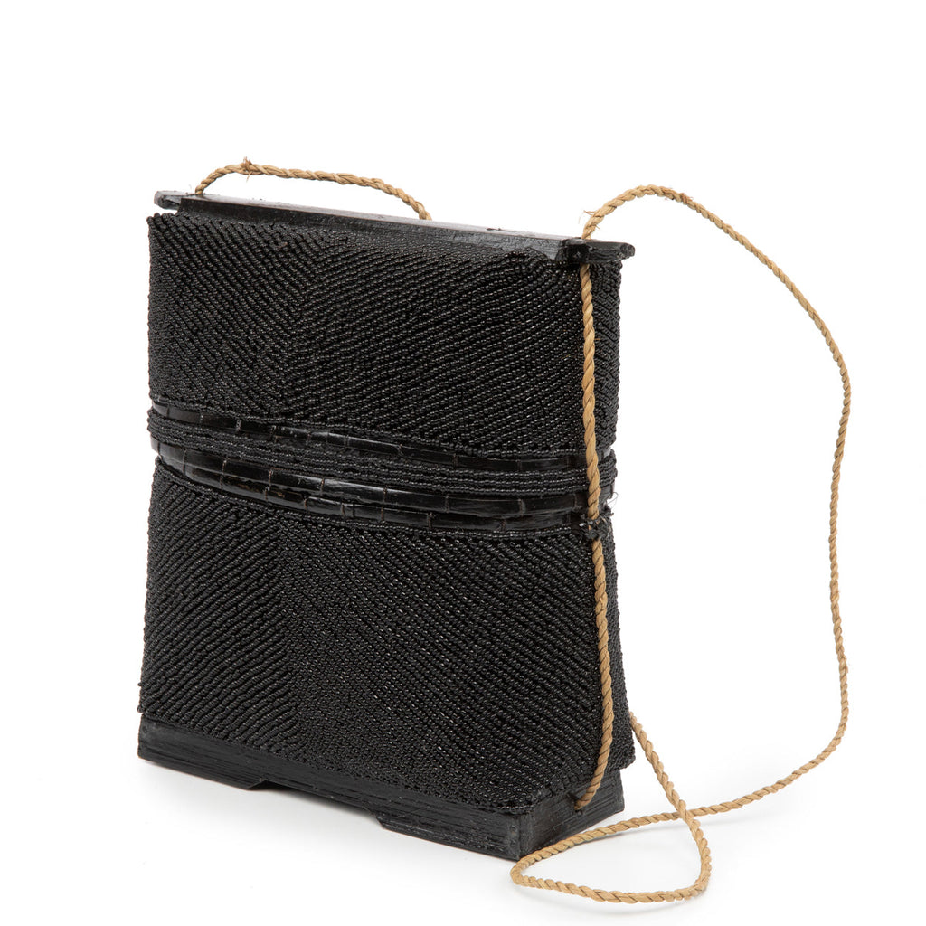 Opbergmand bamboe met kralen, zwart – 25 x 25 x 27 cm, voor sieraden en kleine spullen
