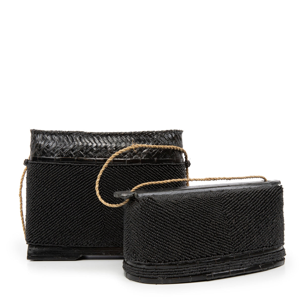Opbergmand bamboe met kralen, zwart – 25 x 25 x 27 cm, voor sieraden en kleine spullen