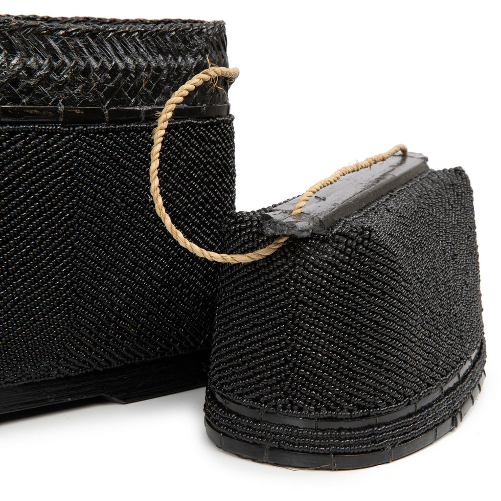 Opbergmand bamboe met kralen, zwart – 25 x 25 x 27 cm, voor sieraden en kleine spullen