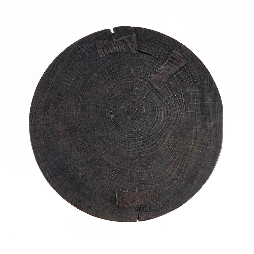Bijzettafel Drumline massief hout donkere walnoot, handgemaakt, rond 50 x 50 x 50 cm voor woonkamer
