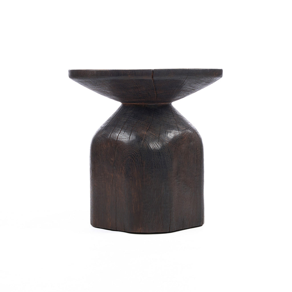 Bijzettafel Drumline massief hout donkere walnoot, handgemaakt, rond 50 x 50 x 50 cm voor woonkamer
