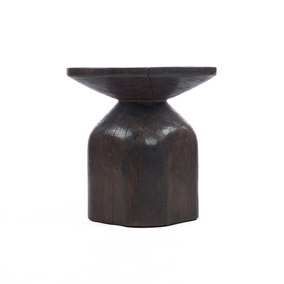 Bijzettafel Drumline massief hout donkere walnoot, handgemaakt, rond 50 x 50 x 50 cm voor woonkamer