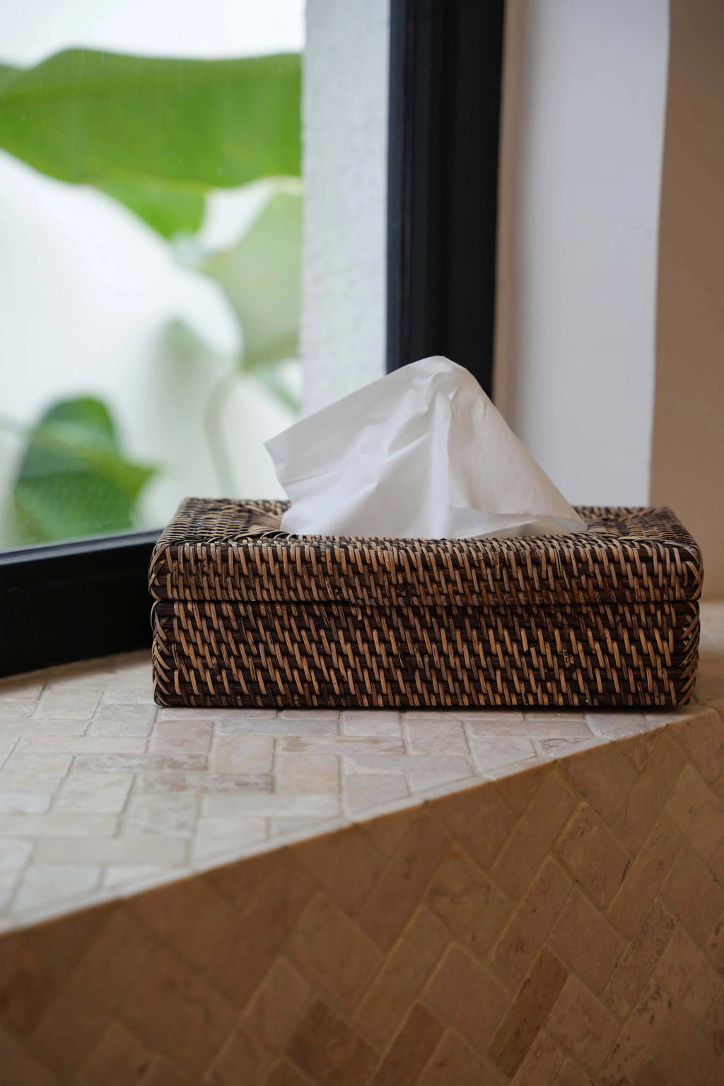 Tissuebox rotan handgevlochten naturel bruin 27 x 14 x 9 cm, met afneembaar deksel