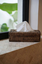 Tissuebox rotan handgevlochten naturel bruin 27 x 14 x 9 cm, met afneembaar deksel