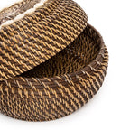 Opbergmand rotan met deksel en cowrieschelpen, natuurlijk bruin, 27 x 27 x 18 cm