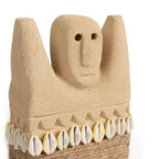 Stenen beeld zandsteen handgesneden Sumbasteen #28 M, naturel met schelpen en touw – 4 x 8 x 14 cm